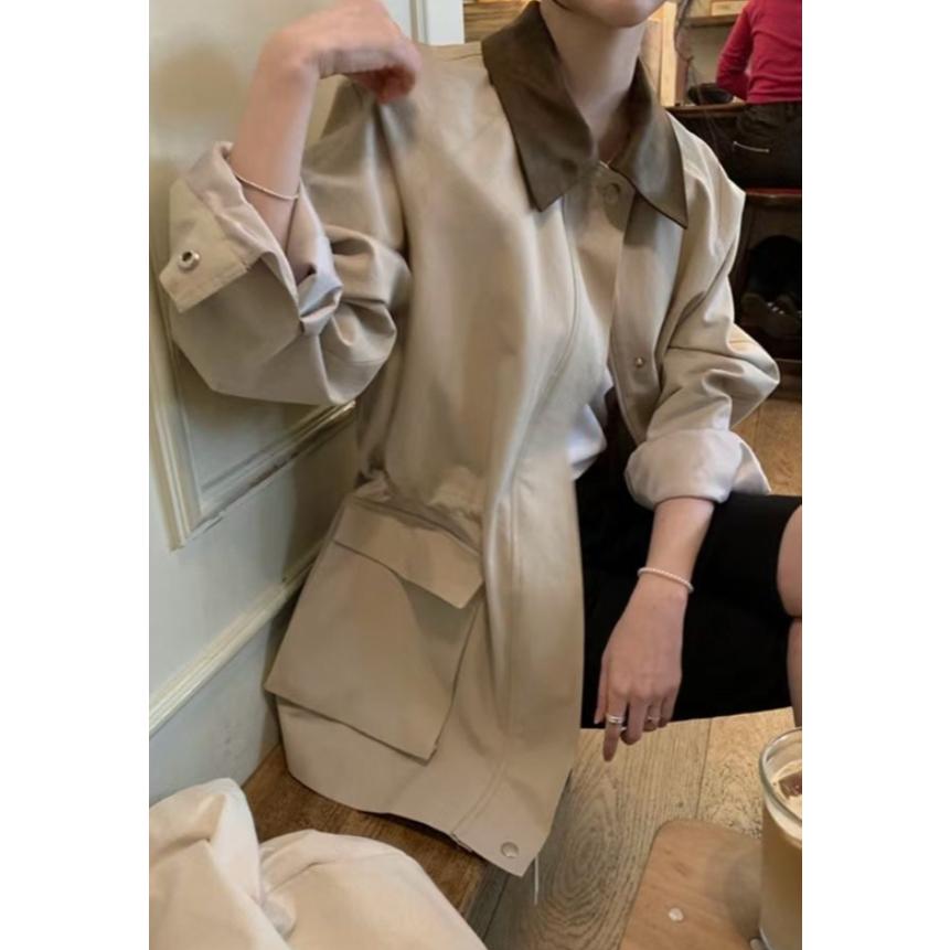 【高質感】ᴠɴ｜正韓🇰🇷 - 韓國女裝｜撞色皮領工裝夾克-細節圖3