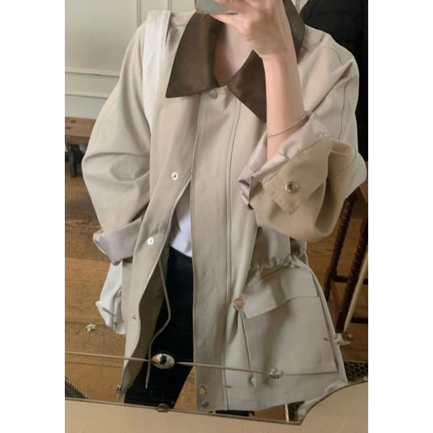 【高質感】ᴠɴ｜正韓🇰🇷 - 韓國女裝｜撞色皮領工裝夾克-細節圖4