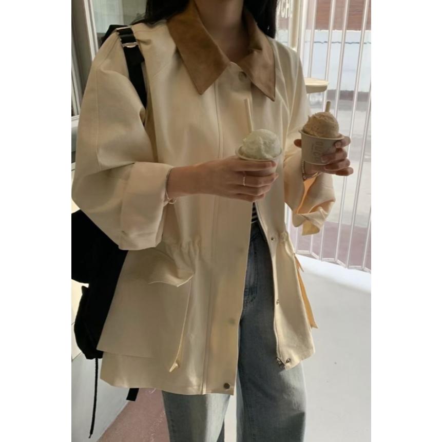 【高質感】ᴠɴ｜正韓🇰🇷 - 韓國女裝｜撞色皮領工裝夾克-細節圖7