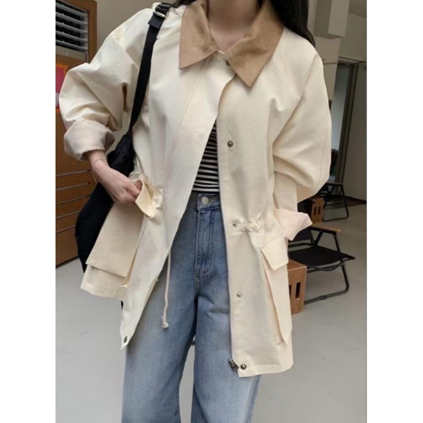 【高質感】ᴠɴ｜正韓🇰🇷 - 韓國女裝｜撞色皮領工裝夾克-細節圖9