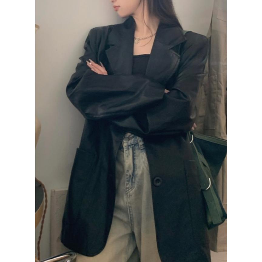 【高質感】ᴠɴ｜正韓🇰🇷 - 韓國女裝｜翻領皮質大口袋夾克-細節圖2
