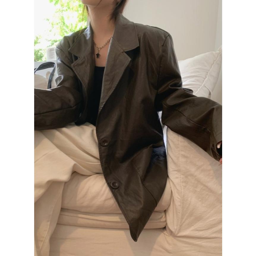 【高質感】ᴠɴ｜正韓🇰🇷 - 韓國女裝｜翻領皮質大口袋夾克-細節圖7