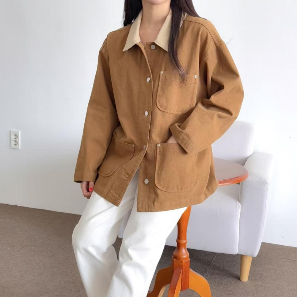 VENUSY｜正韓🇰🇷 - 純棉舒適☀ 韓國女裝｜純棉翻領生物水洗夾克-細節圖2