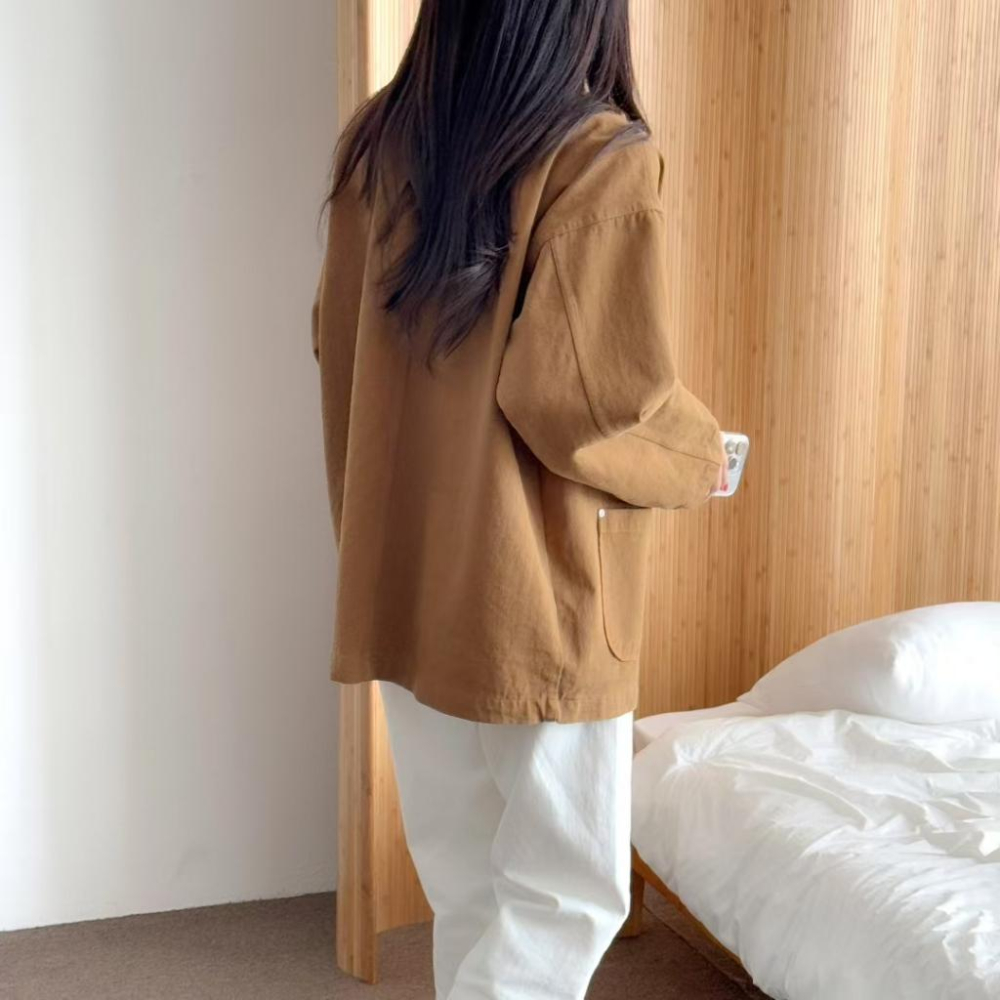 VENUSY｜正韓🇰🇷 - 純棉舒適☀ 韓國女裝｜純棉翻領生物水洗夾克-細節圖3