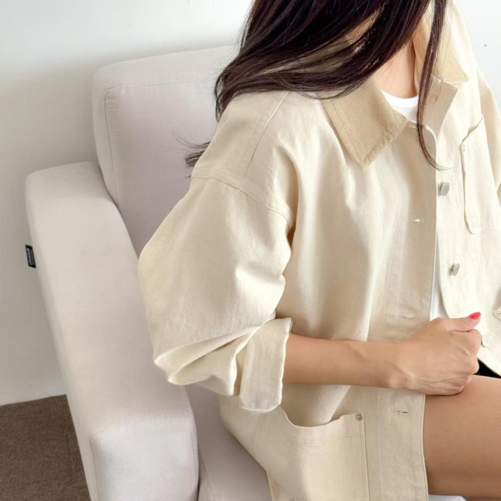 VENUSY｜正韓🇰🇷 - 純棉舒適☀ 韓國女裝｜純棉翻領生物水洗夾克-細節圖4