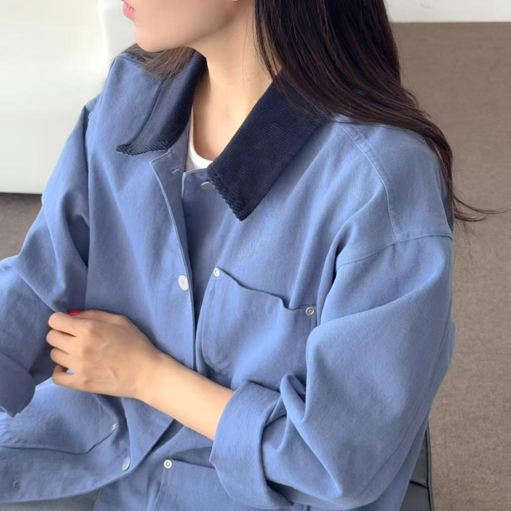 VENUSY｜正韓🇰🇷 - 純棉舒適☀ 韓國女裝｜純棉翻領生物水洗夾克-細節圖7
