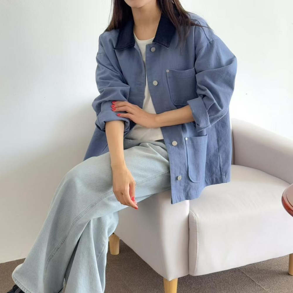 VENUSY｜正韓🇰🇷 - 純棉舒適☀ 韓國女裝｜純棉翻領生物水洗夾克-細節圖8