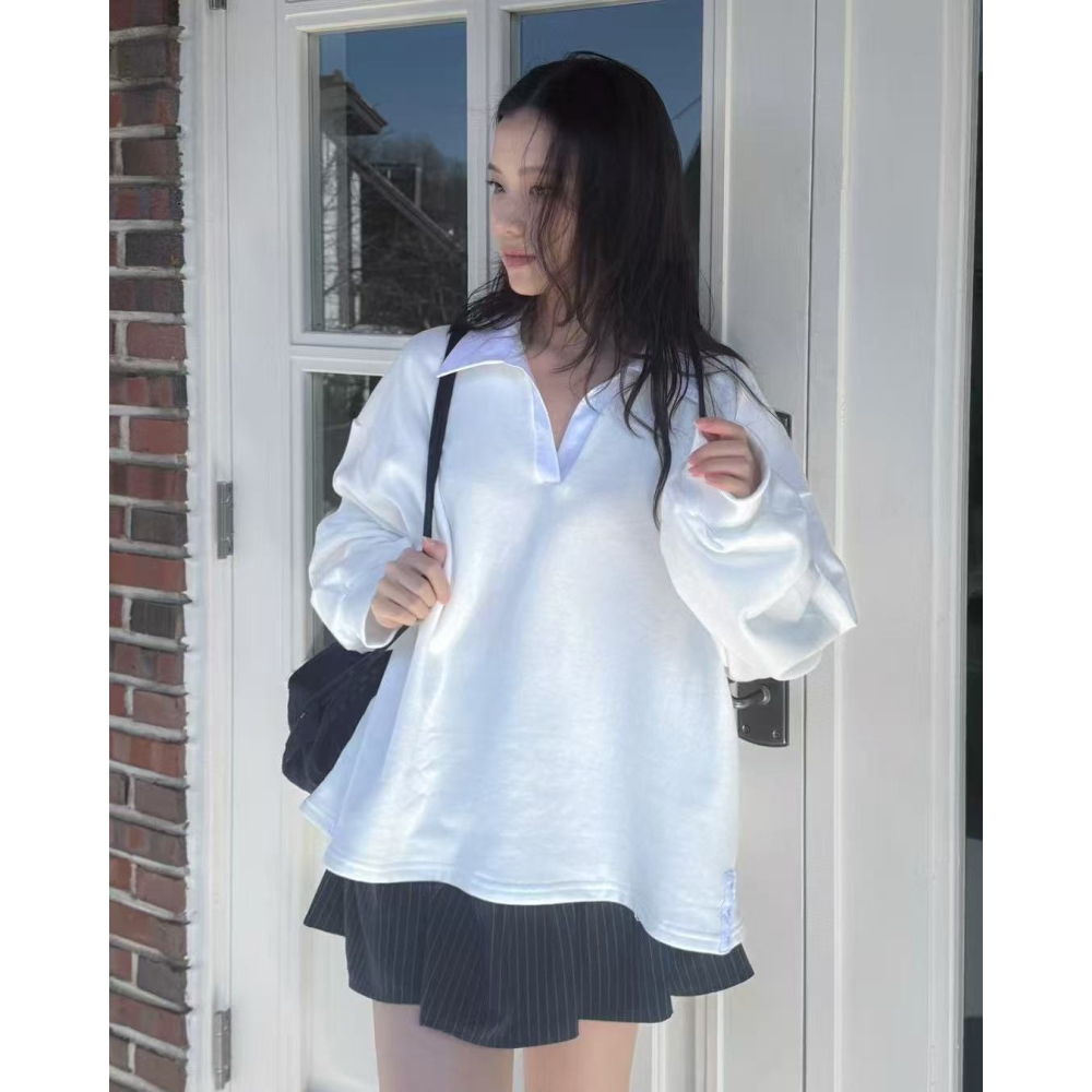 [現貨+預購] VENUSY｜正韓🇰🇷 - 韓國女裝｜純棉拼色寬鬆襯衫 韓國襯衫-細節圖5