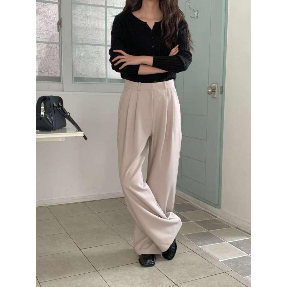 VENUSY｜正韓🇰🇷 - 韓國女裝｜雙褶寬鬆西褲-細節圖2