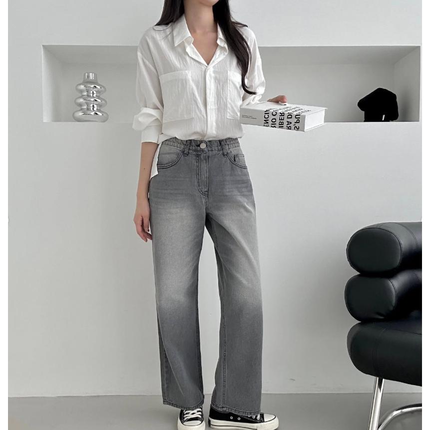 【大碼】VN｜正韓🇰🇷 - 純棉舒適親膚☀ 韓國女裝｜純棉直筒寬管牛仔褲 韓國牛仔褲-細節圖3