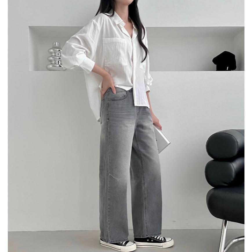 【大碼】VN｜正韓🇰🇷 - 純棉舒適親膚☀ 韓國女裝｜純棉直筒寬管牛仔褲 韓國牛仔褲-細節圖4