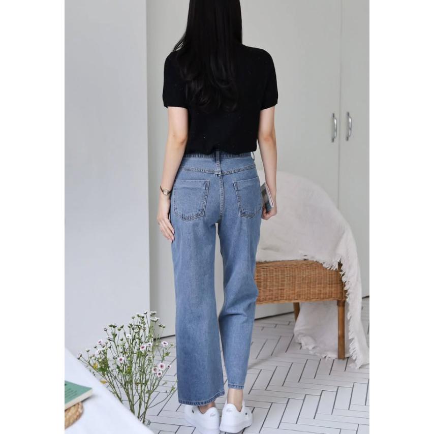 【𝟷𝟶𝟶%棉】ᴠɴ｜正韓🇰🇷 - 韓國女裝｜純棉直筒寬管牛仔褲 韓國牛仔褲 大碼適宜-細節圖2