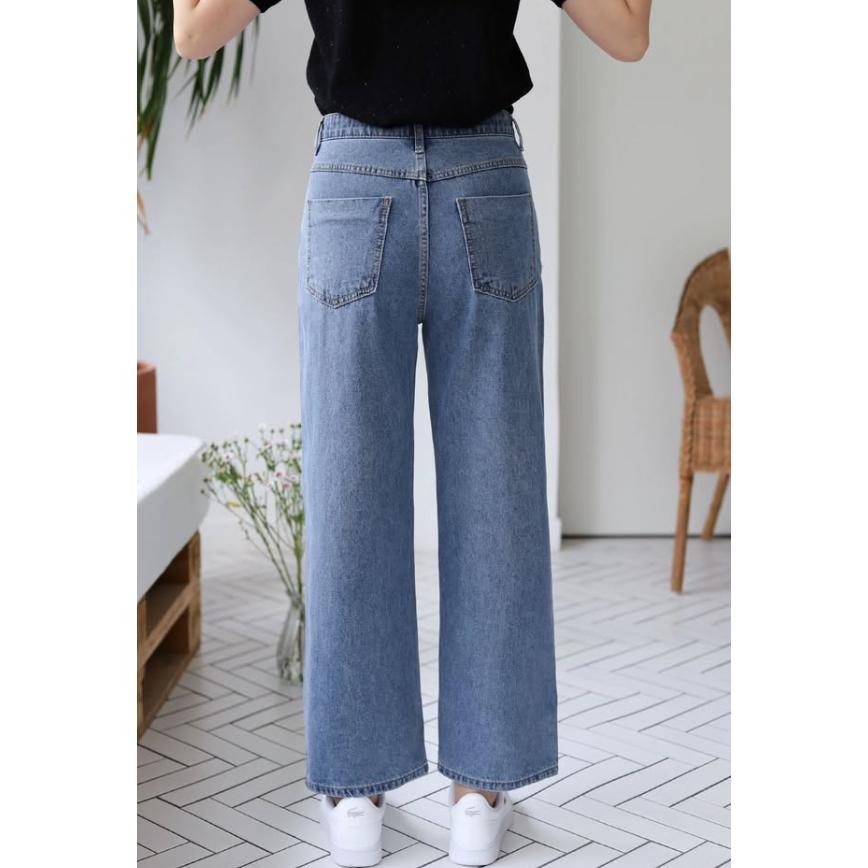 【𝟷𝟶𝟶%棉】ᴠɴ｜正韓🇰🇷 - 韓國女裝｜純棉直筒寬管牛仔褲 韓國牛仔褲 大碼適宜-細節圖3