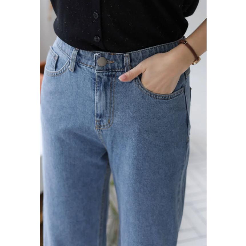 【𝟷𝟶𝟶%棉】ᴠɴ｜正韓🇰🇷 - 韓國女裝｜純棉直筒寬管牛仔褲 韓國牛仔褲 大碼適宜-細節圖4