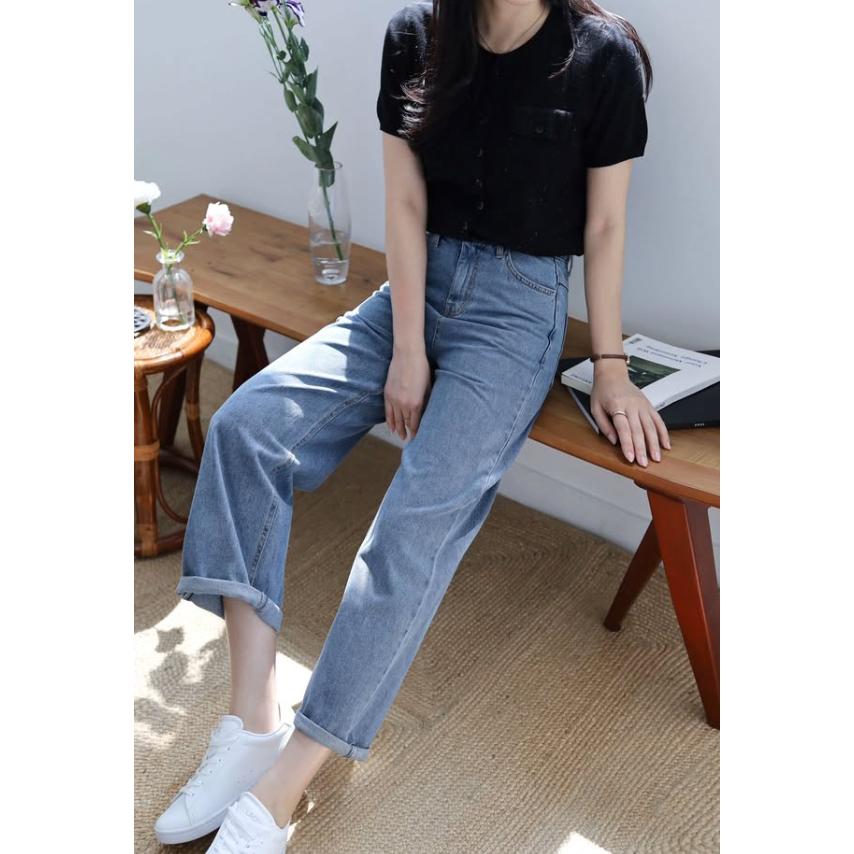 【𝟷𝟶𝟶%棉】ᴠɴ｜正韓🇰🇷 - 韓國女裝｜純棉直筒寬管牛仔褲 韓國牛仔褲 大碼適宜-細節圖5