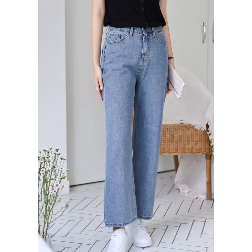 【𝟷𝟶𝟶%棉】ᴠɴ｜正韓🇰🇷 - 韓國女裝｜純棉直筒寬管牛仔褲 韓國牛仔褲 大碼適宜-細節圖7