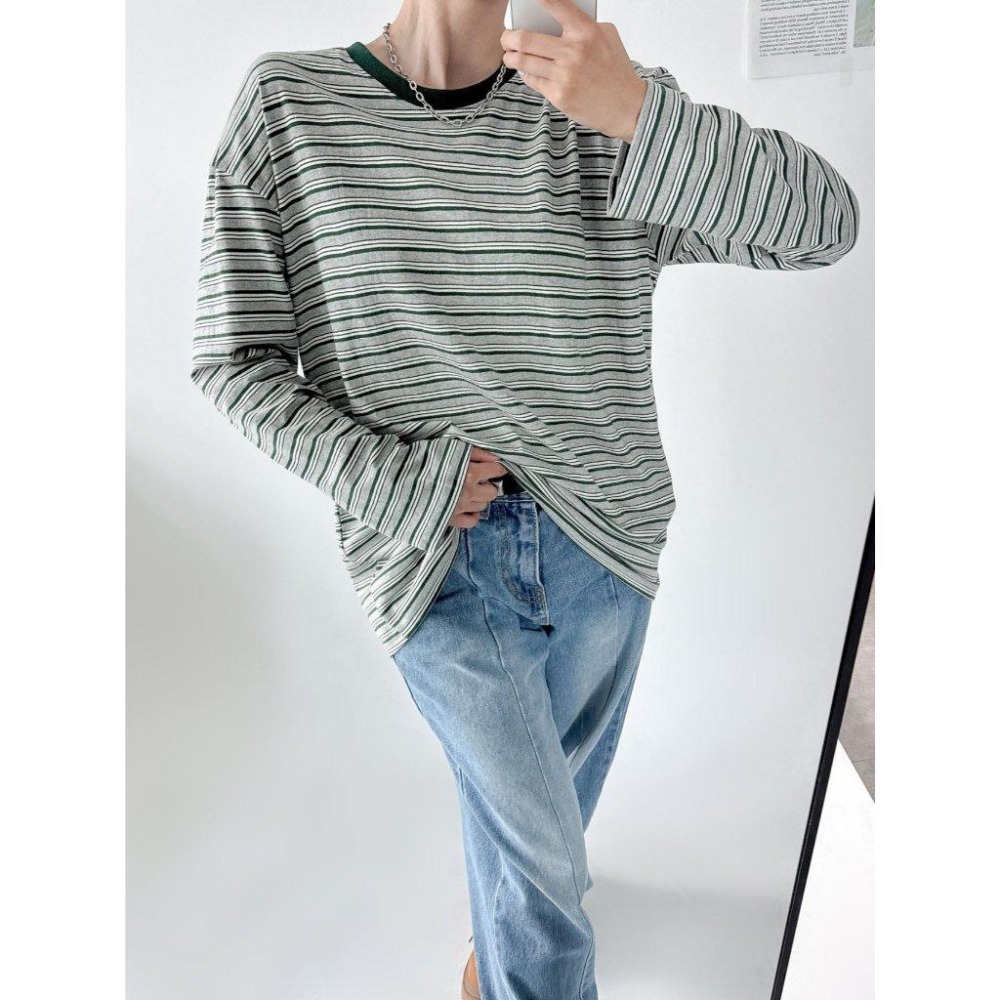 條紋元素【𝟷𝟶𝟶%棉】ᴠɴ｜正韓🇰🇷 - 韓國女裝｜條紋長袖寬鬆T恤 韓國T恤-細節圖5