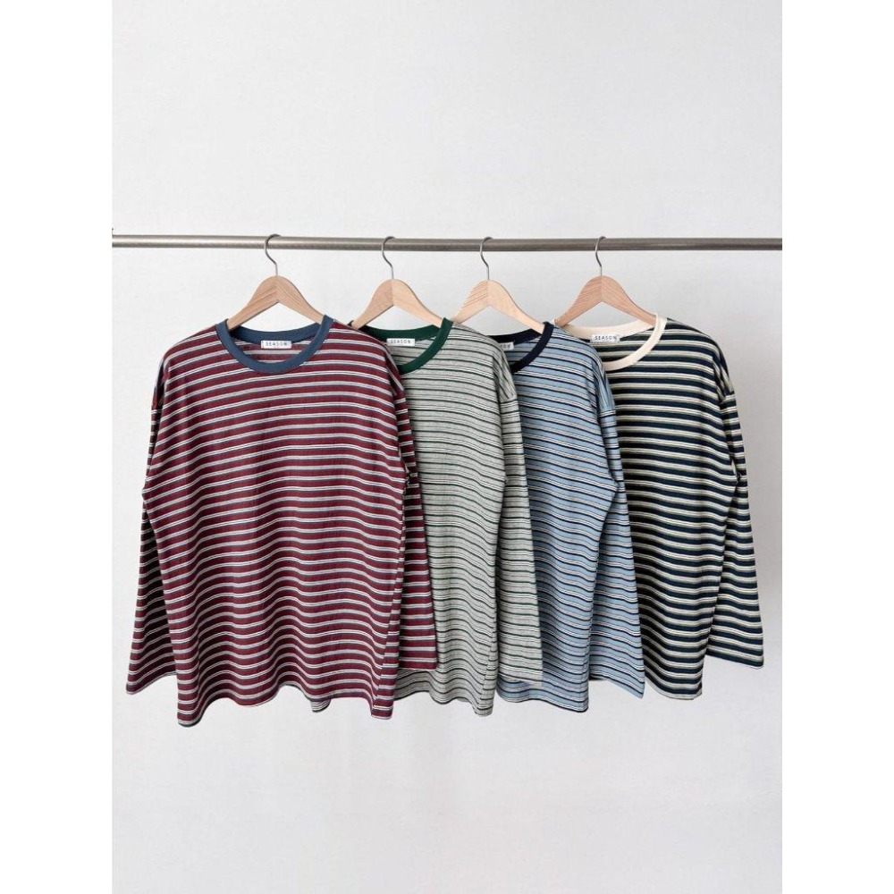 條紋元素【𝟷𝟶𝟶%棉】ᴠɴ｜正韓🇰🇷 - 韓國女裝｜條紋長袖寬鬆T恤 韓國T恤-細節圖9