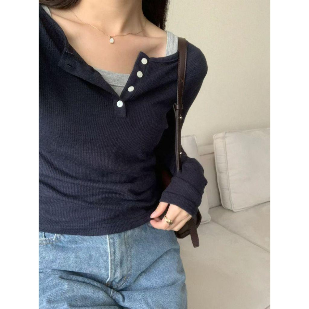 【羊毛親膚】ᴠɴ｜正韓🇰🇷 - 韓國女裝｜羊毛鈕扣長袖T恤 韓國T恤-細節圖7