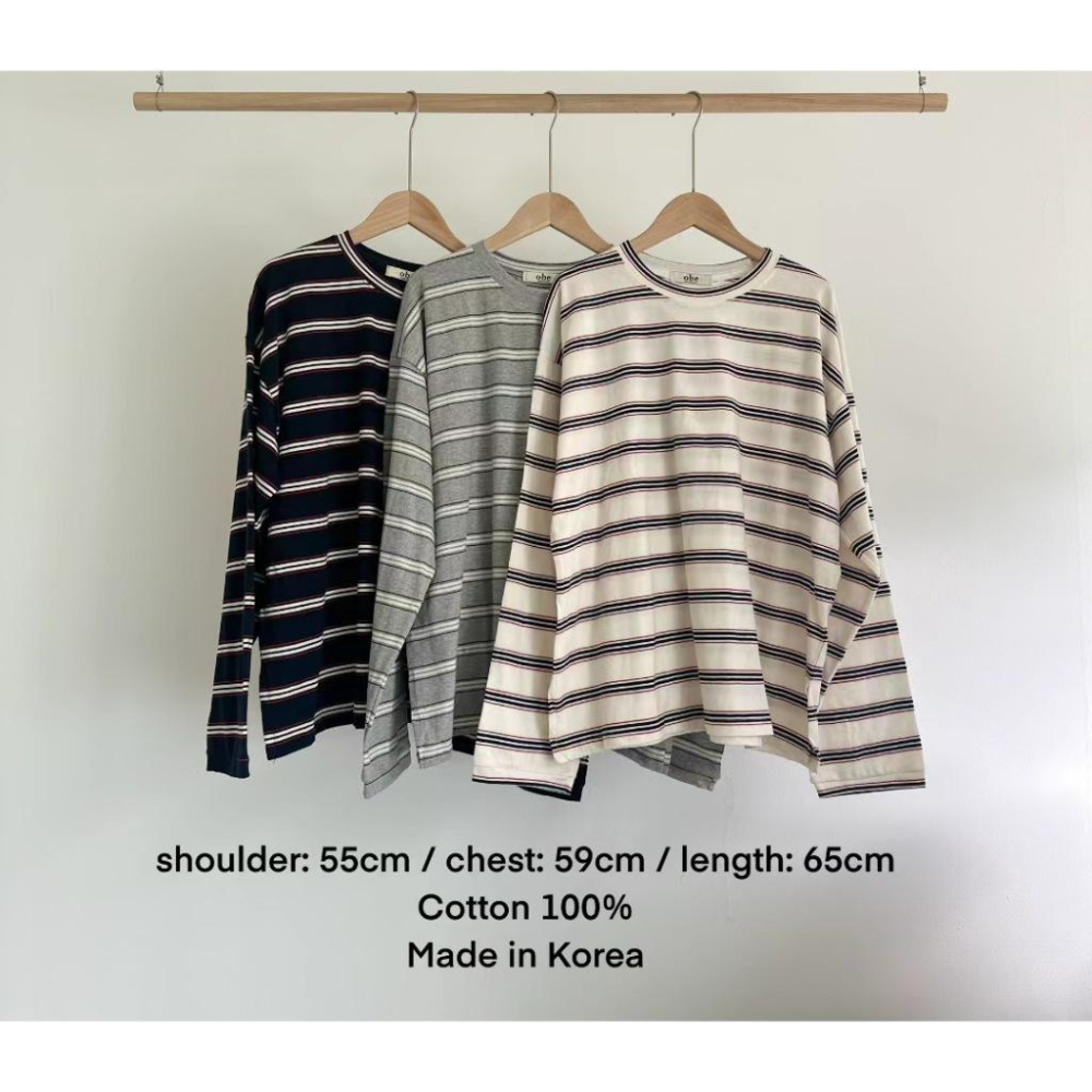 25＇ 秋季時尚 線條元素【𝟷𝟶𝟶%棉】ᴠɴ｜正韓🇰🇷 - 韓國女裝｜純棉圓領條紋長袖T恤 韓國T恤-細節圖9
