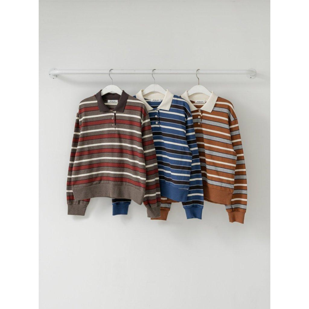 【25＇ 秋冬新款】ᴠɴ｜正韓🇰🇷 - 韓國女裝｜純棉翻領線條長袖Polo衫 T恤 韓國T恤-細節圖9