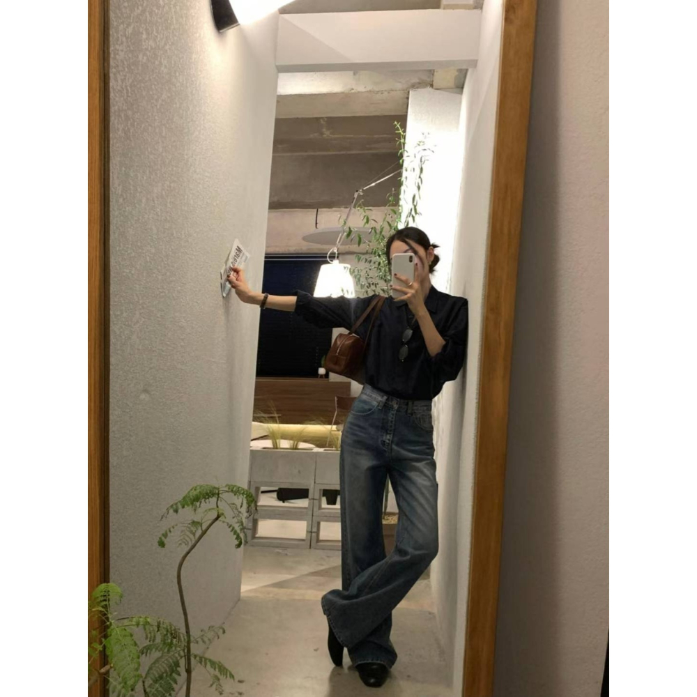 【韓國街頭感】復古高腰長腿版型．ᴠɴ｜正韓🇰🇷 - 韓國女裝｜半寬鬆復古牛仔褲 韓國牛仔褲-細節圖3