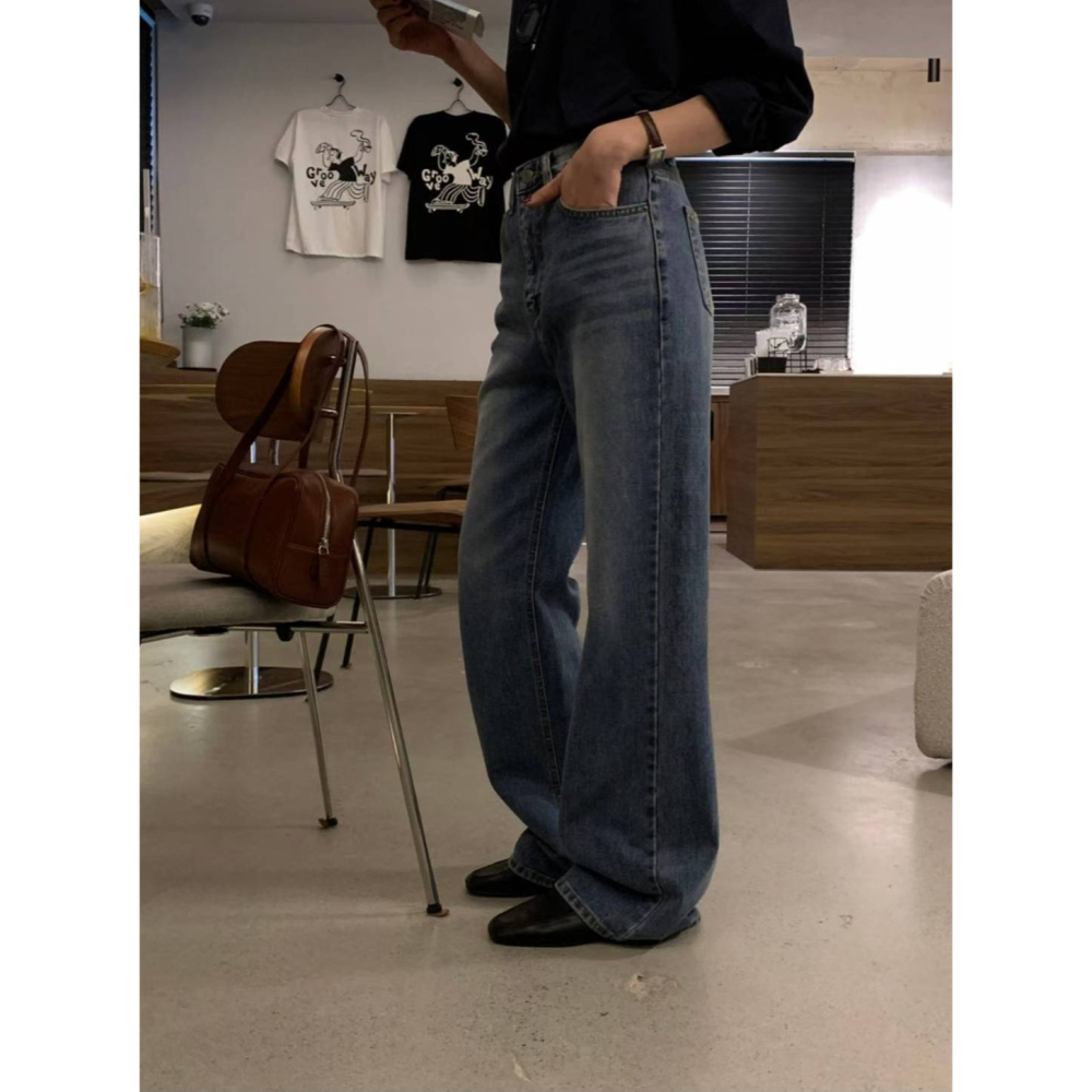 【韓國街頭感】復古高腰長腿版型．ᴠɴ｜正韓🇰🇷 - 韓國女裝｜半寬鬆復古牛仔褲 韓國牛仔褲-細節圖4
