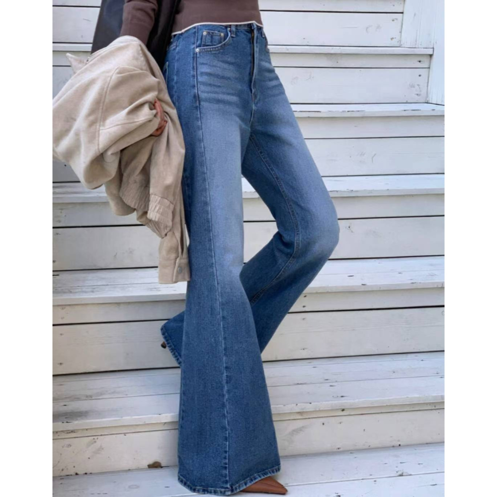 【復古增高】ᴠɴ｜正韓🇰🇷 - 韓國女裝｜開衩高腰喇叭牛仔褲 韓國牛仔褲-細節圖2