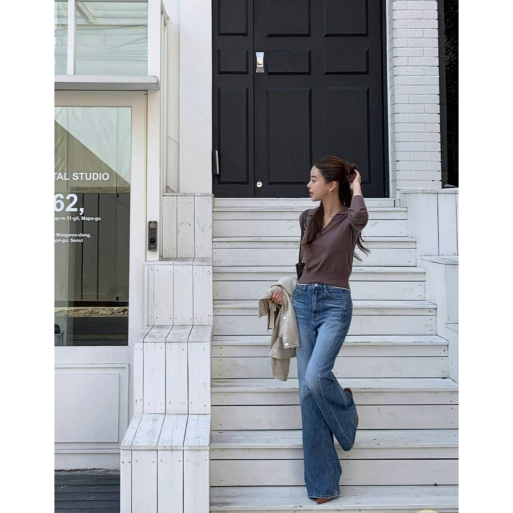 【復古增高】ᴠɴ｜正韓🇰🇷 - 韓國女裝｜開衩高腰喇叭牛仔褲 韓國牛仔褲-細節圖3
