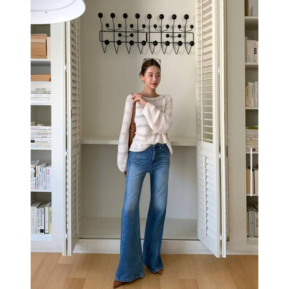 【復古增高】ᴠɴ｜正韓🇰🇷 - 韓國女裝｜開衩高腰喇叭牛仔褲 韓國牛仔褲-細節圖4