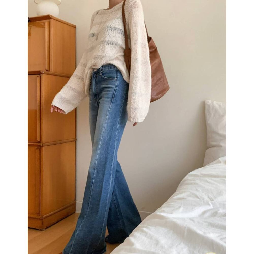 【復古增高】ᴠɴ｜正韓🇰🇷 - 韓國女裝｜開衩高腰喇叭牛仔褲 韓國牛仔褲-細節圖5