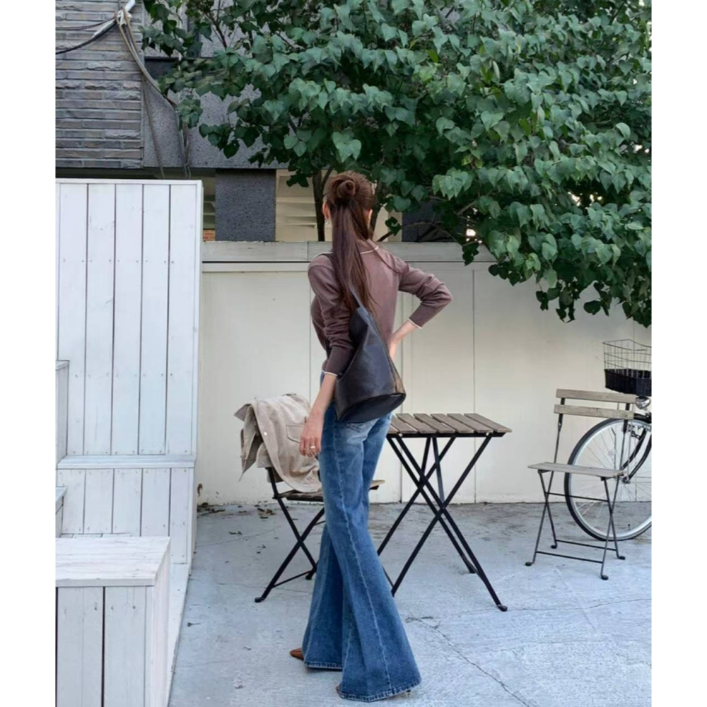 【復古增高】ᴠɴ｜正韓🇰🇷 - 韓國女裝｜開衩高腰喇叭牛仔褲 韓國牛仔褲-細節圖7