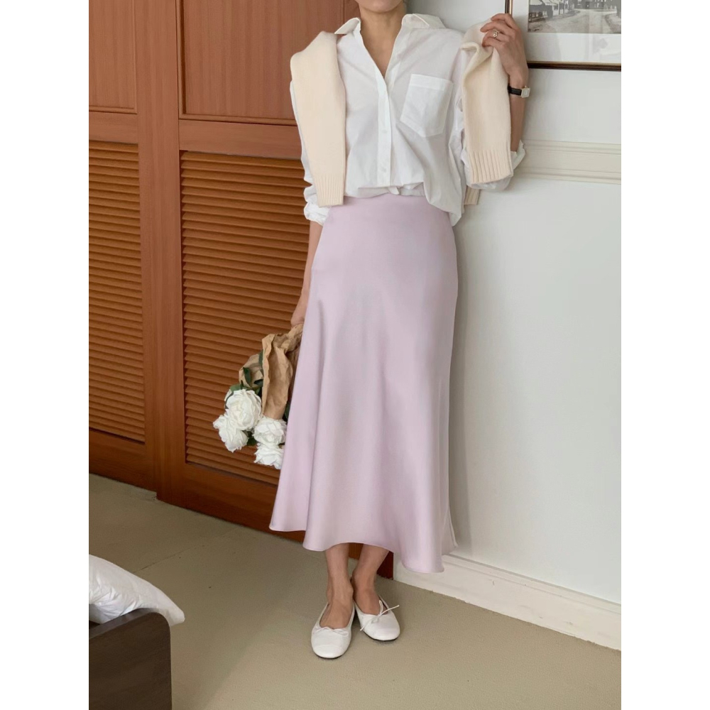 VENUSY｜正韓🇰🇷 - 韓國女裝｜法式A字真絲裙-細節圖6