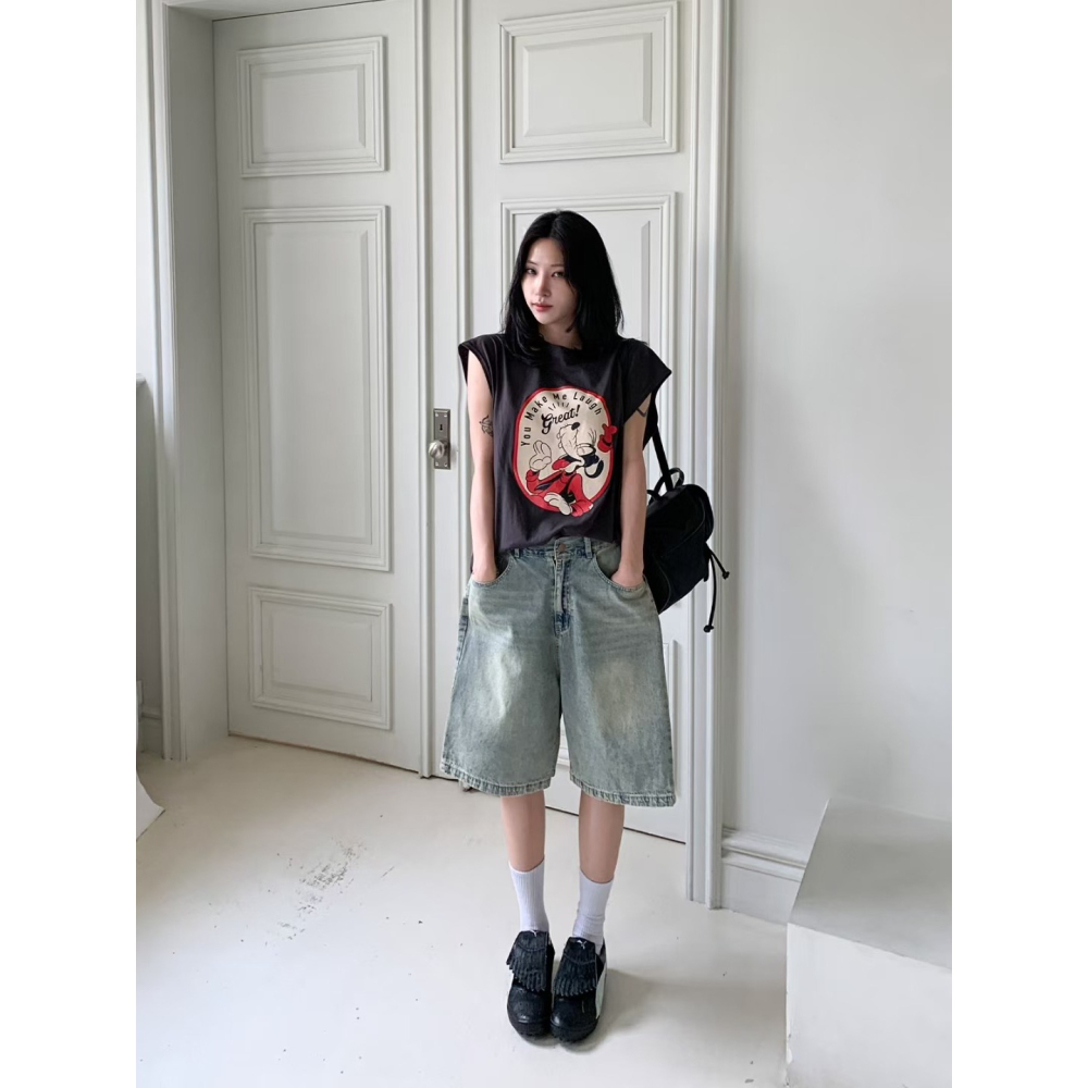 現貨+預購VENUSY｜正韓🇰🇷 - 純棉正版Disney☀ 韓國女裝｜純棉高飛無袖T恤 韓國T恤-細節圖4