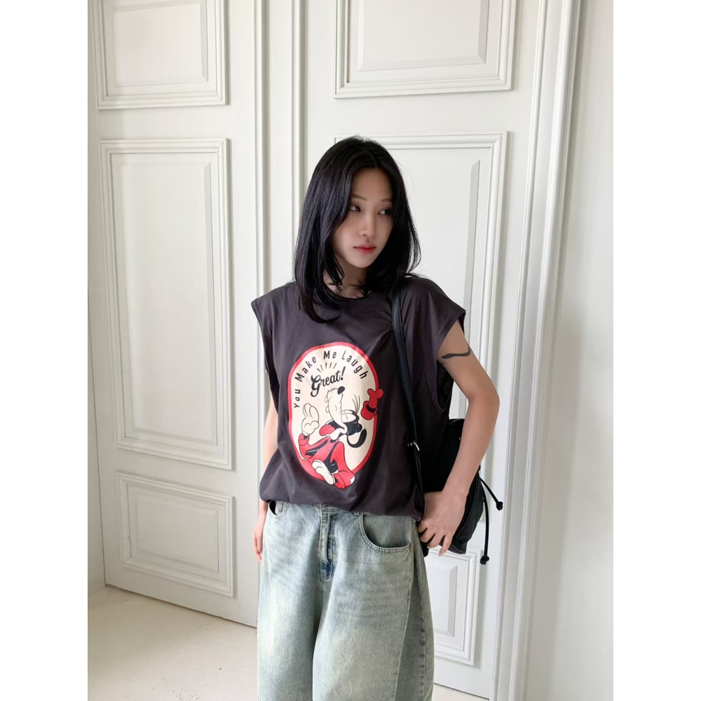 現貨+預購VENUSY｜正韓🇰🇷 - 純棉正版Disney☀ 韓國女裝｜純棉高飛無袖T恤 韓國T恤-細節圖5