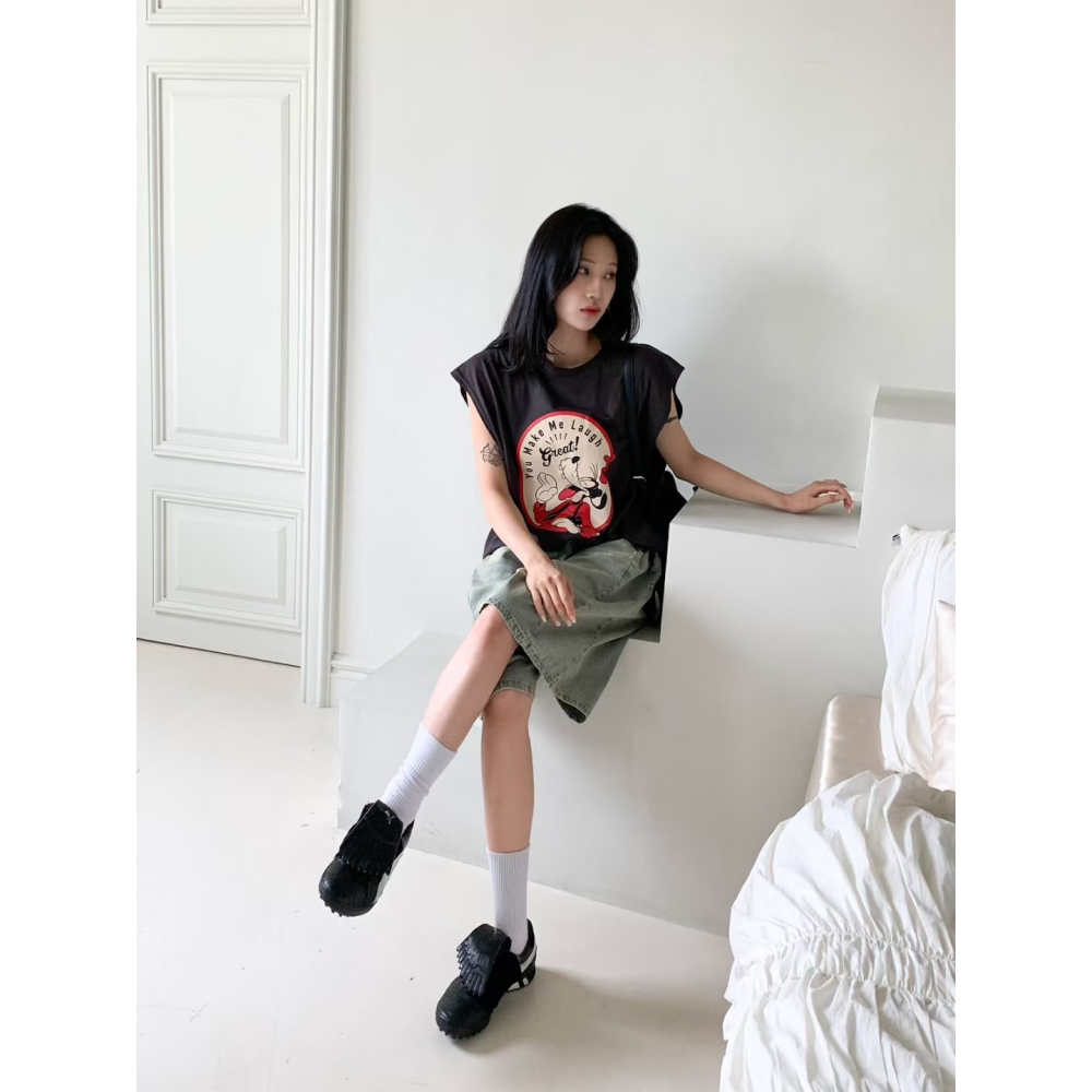 現貨+預購VENUSY｜正韓🇰🇷 - 純棉正版Disney☀ 韓國女裝｜純棉高飛無袖T恤 韓國T恤-細節圖7