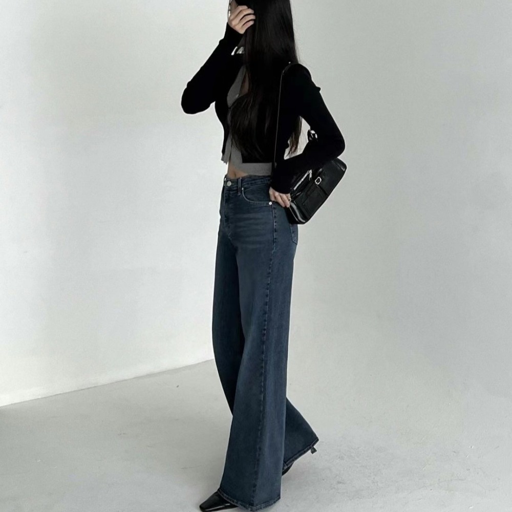 【韓網熱銷2萬件】VENUSY｜正韓 - 韓國女裝｜高腰藍色彈力牛仔褲 韓國牛仔褲-細節圖2