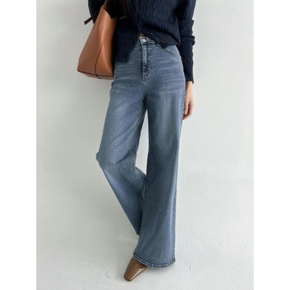 【韓網熱銷2萬件】VENUSY｜正韓 - 韓國女裝｜高腰藍色彈力牛仔褲 韓國牛仔褲-細節圖3