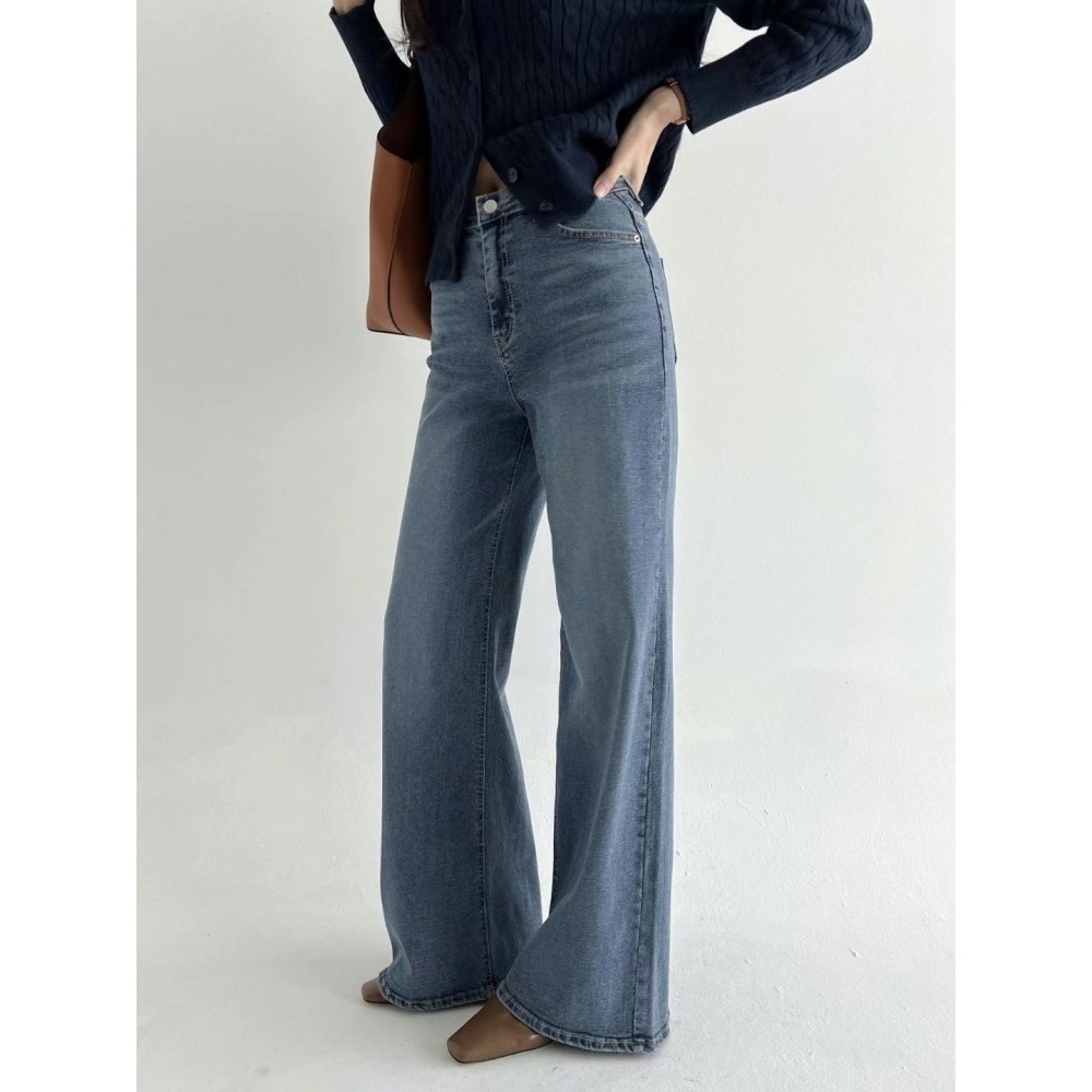 【韓網熱銷2萬件】VENUSY｜正韓 - 韓國女裝｜高腰藍色彈力牛仔褲 韓國牛仔褲-細節圖4