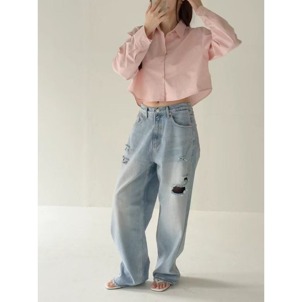 VENUSY｜正韓🇰🇷 - 韓國女裝｜純棉背開衩短版襯衫 韓國襯衫-細節圖6