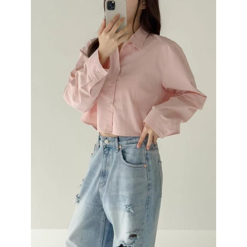 VENUSY｜正韓🇰🇷 - 韓國女裝｜純棉背開衩短版襯衫 韓國襯衫-細節圖7