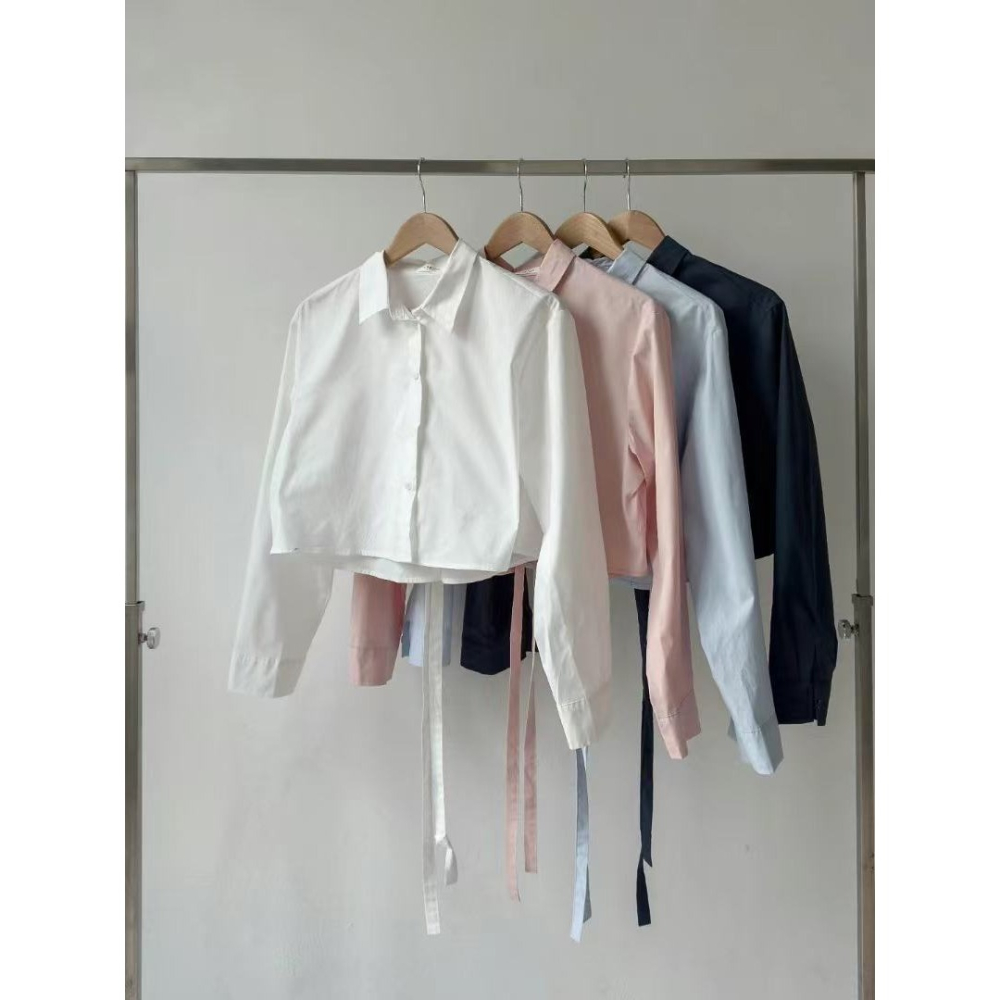 VENUSY｜正韓🇰🇷 - 韓國女裝｜純棉背開衩短版襯衫 韓國襯衫-細節圖9