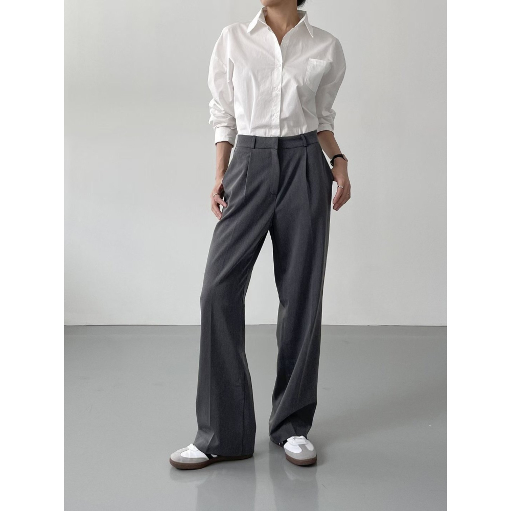 【高級質感】ᴠɴ｜正韓🇰🇷 - 韓國女裝｜直筒褶皺西裝褲-細節圖2