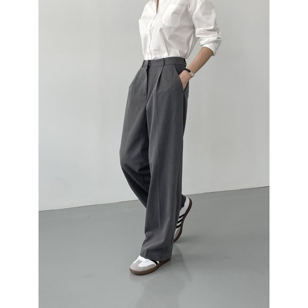 【高級質感】ᴠɴ｜正韓🇰🇷 - 韓國女裝｜直筒褶皺西裝褲-細節圖3