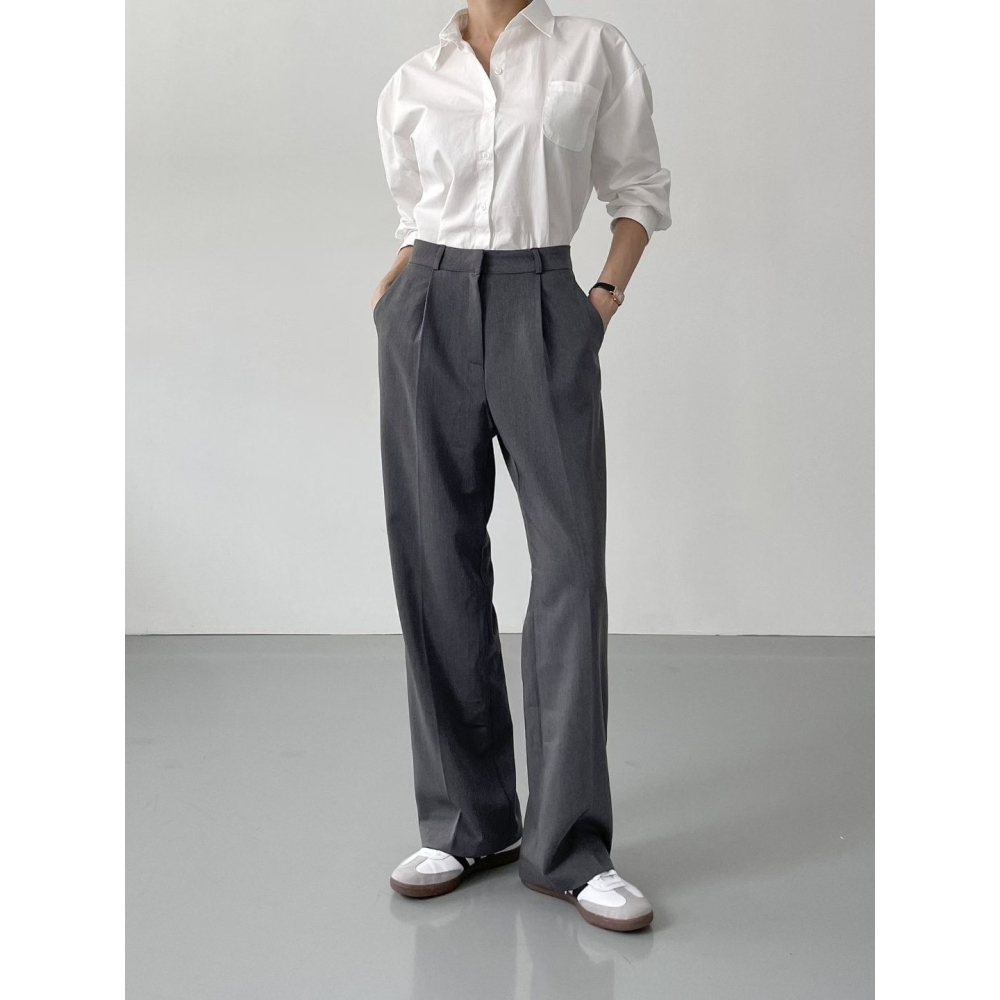 【高級質感】ᴠɴ｜正韓🇰🇷 - 韓國女裝｜直筒褶皺西裝褲-細節圖4