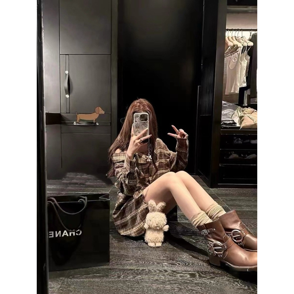 【𝟷𝟶𝟶%棉】個性甜酷混搭．ᴠɴ｜正韓🇰🇷 - 韓國女裝｜蕾絲拼接格紋襯衫 韓國襯衫-細節圖6