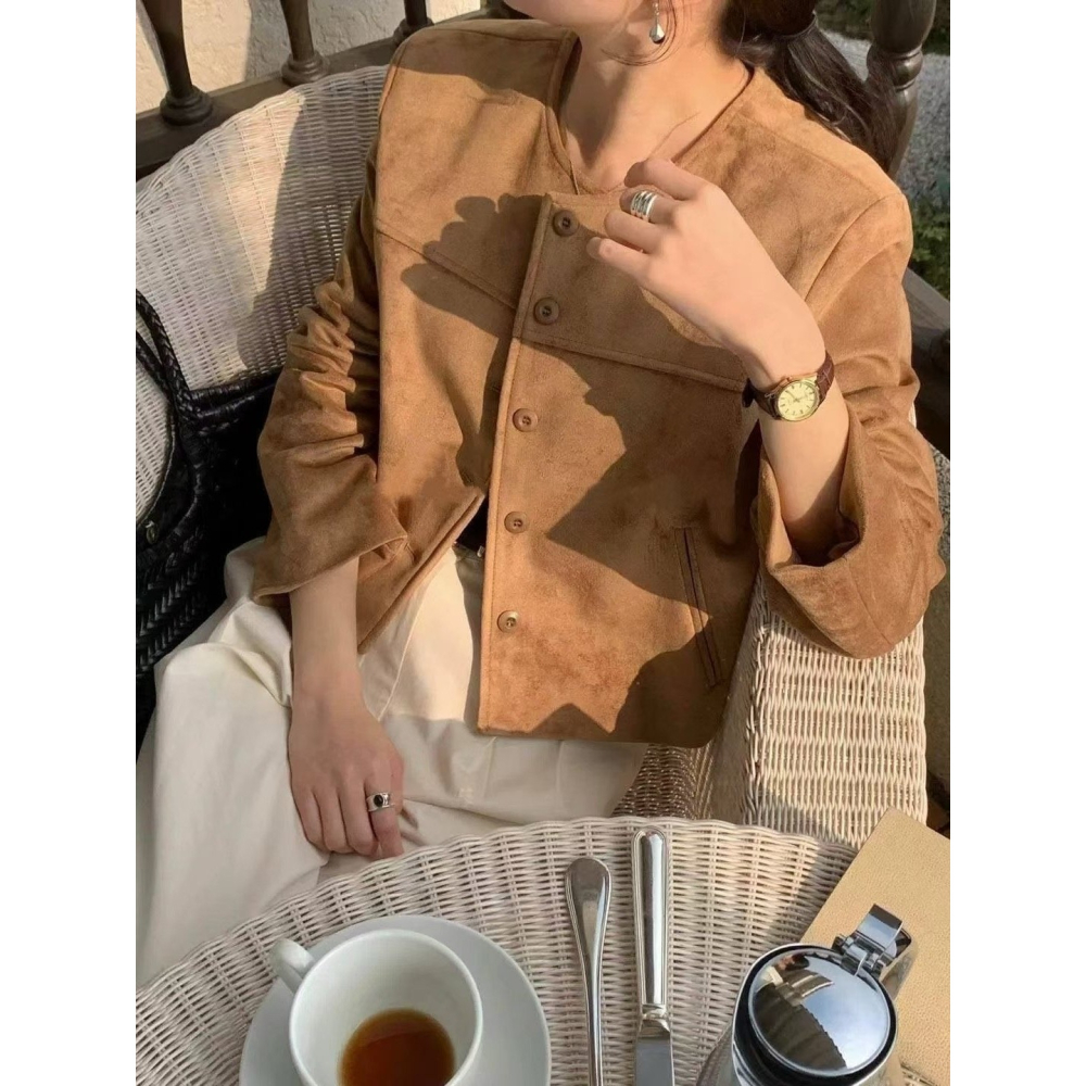 VENUSY｜正韓🇰🇷 - 韓國女裝｜法式復古麂皮夾克-細節圖2