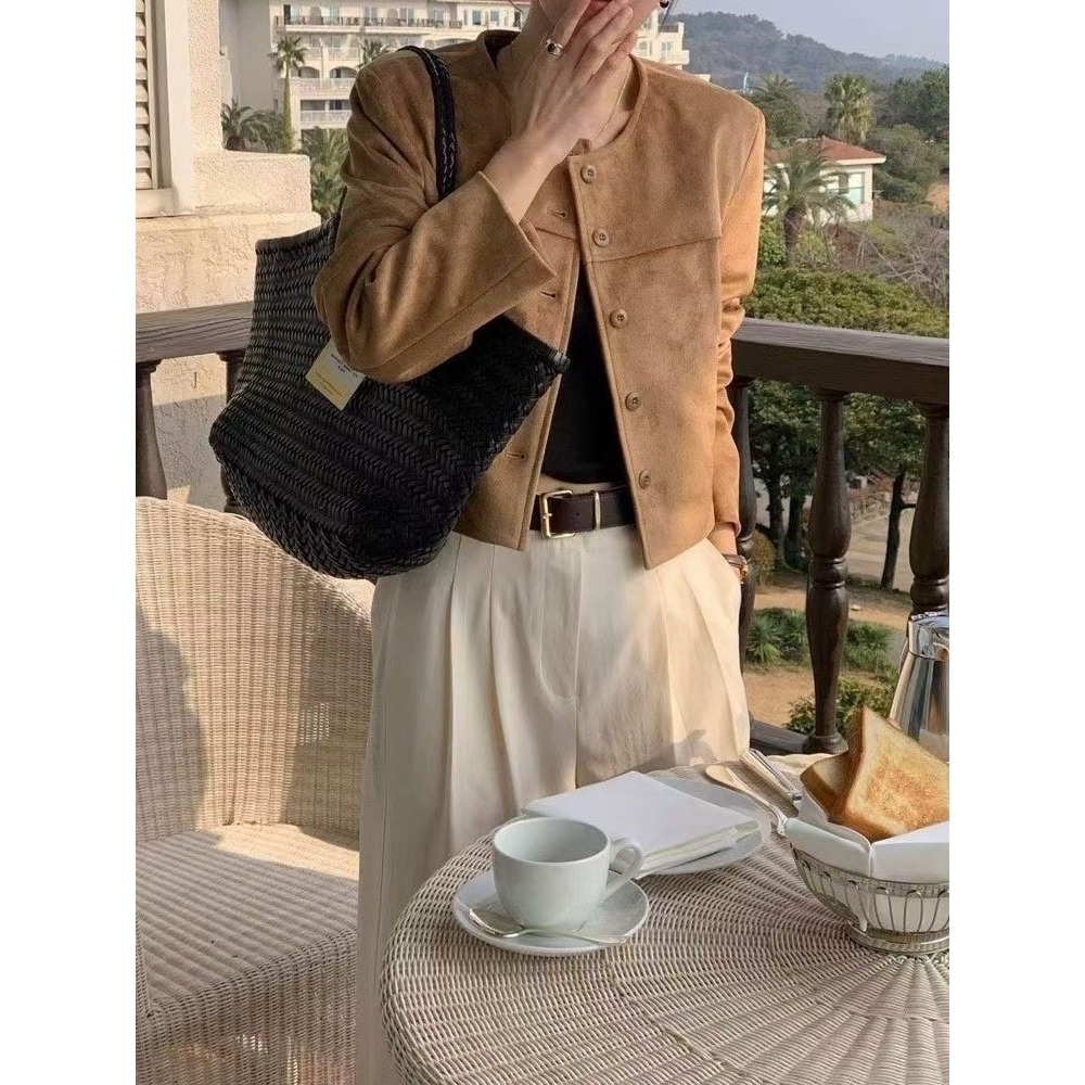 VENUSY｜正韓🇰🇷 - 韓國女裝｜法式復古麂皮夾克-細節圖3