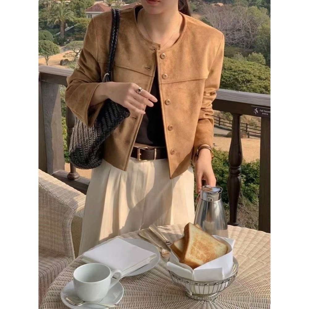 VENUSY｜正韓🇰🇷 - 韓國女裝｜法式復古麂皮夾克-細節圖5