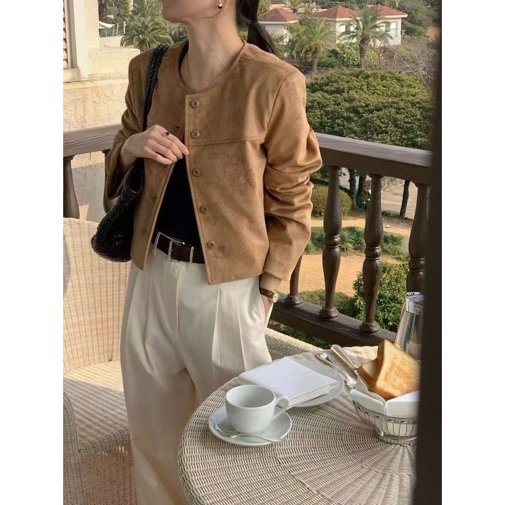 VENUSY｜正韓🇰🇷 - 韓國女裝｜法式復古麂皮夾克-細節圖6